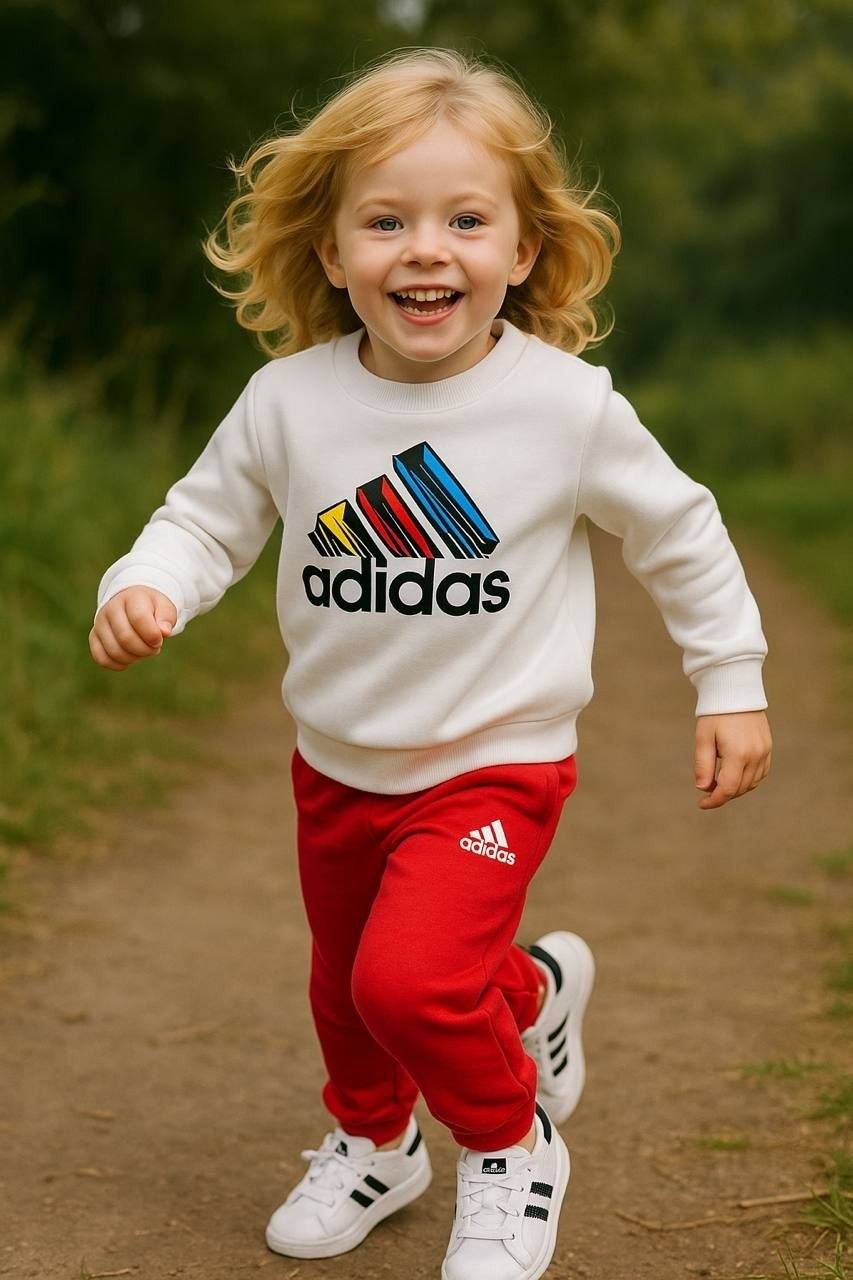 Adidas Cream and Red Sweatshirt Set - Boys/Girls (3 to 12Y)