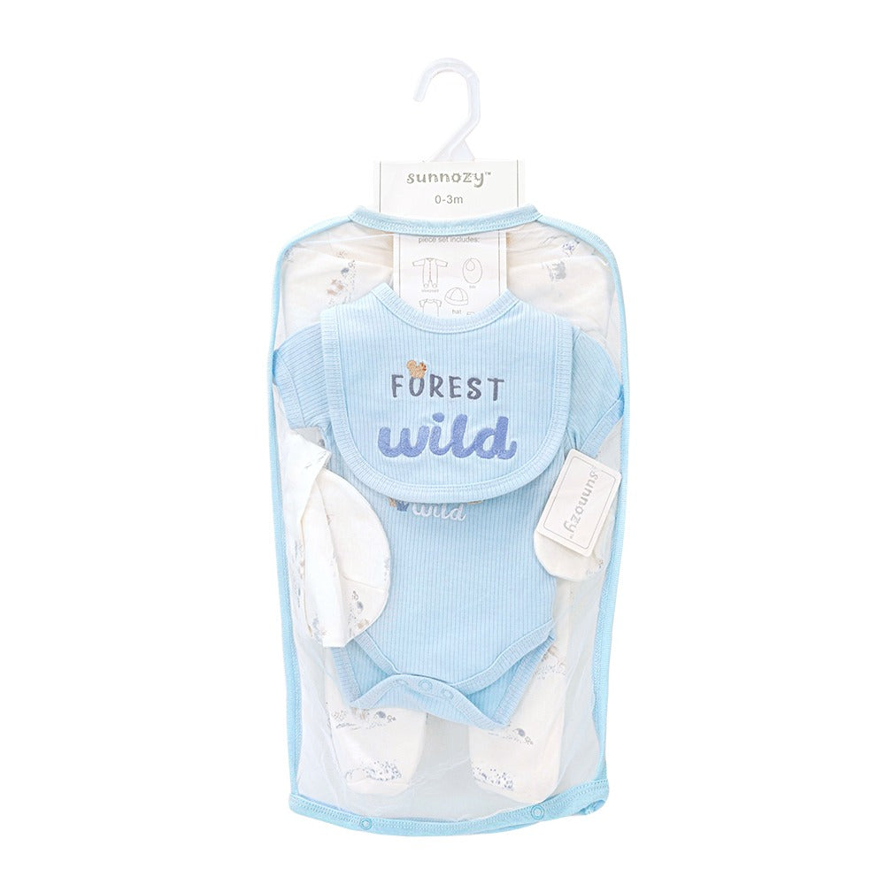 Newborn Baby 5 Piece Cotton Set – Forest and Bear Design  – (Newborn – 6 M)