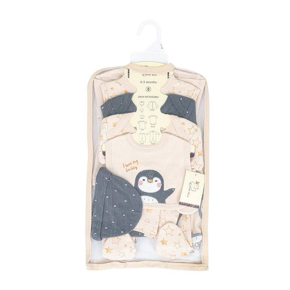 Newborn Baby 8 Piece Cotton Set – Little Penguin– (Newborn – 6 M)