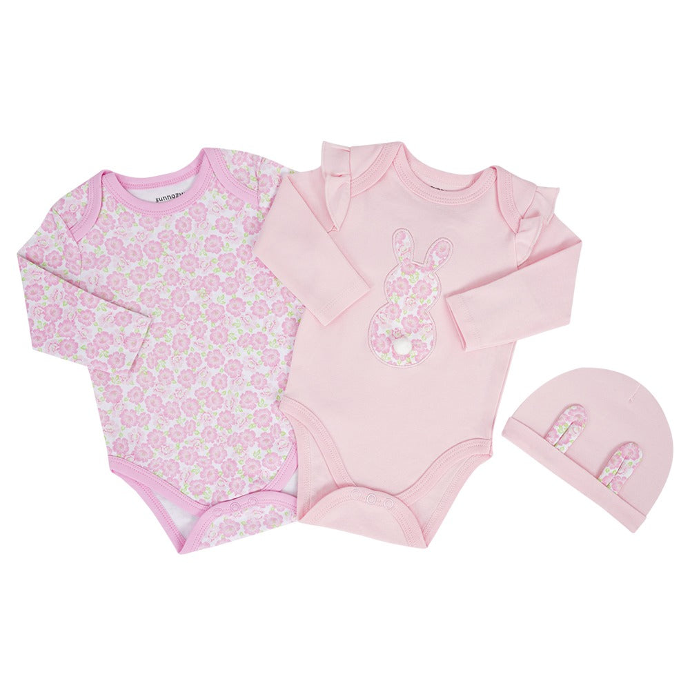Newborn 3-Piece Baby Girl Set – Bunny and Floral Design (Newborn – 9 M)