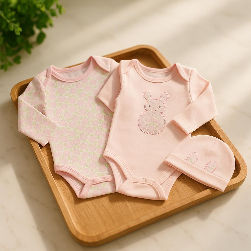 Newborn 3-Piece Baby Girl Set – Bunny and Floral Design (Newborn – 9 M)