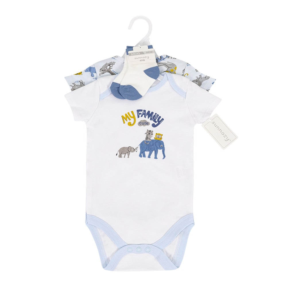 Newborn 3-Piece Bodysuit Baby Set  and Socks – My Family Cute (Newborn – 9 M)