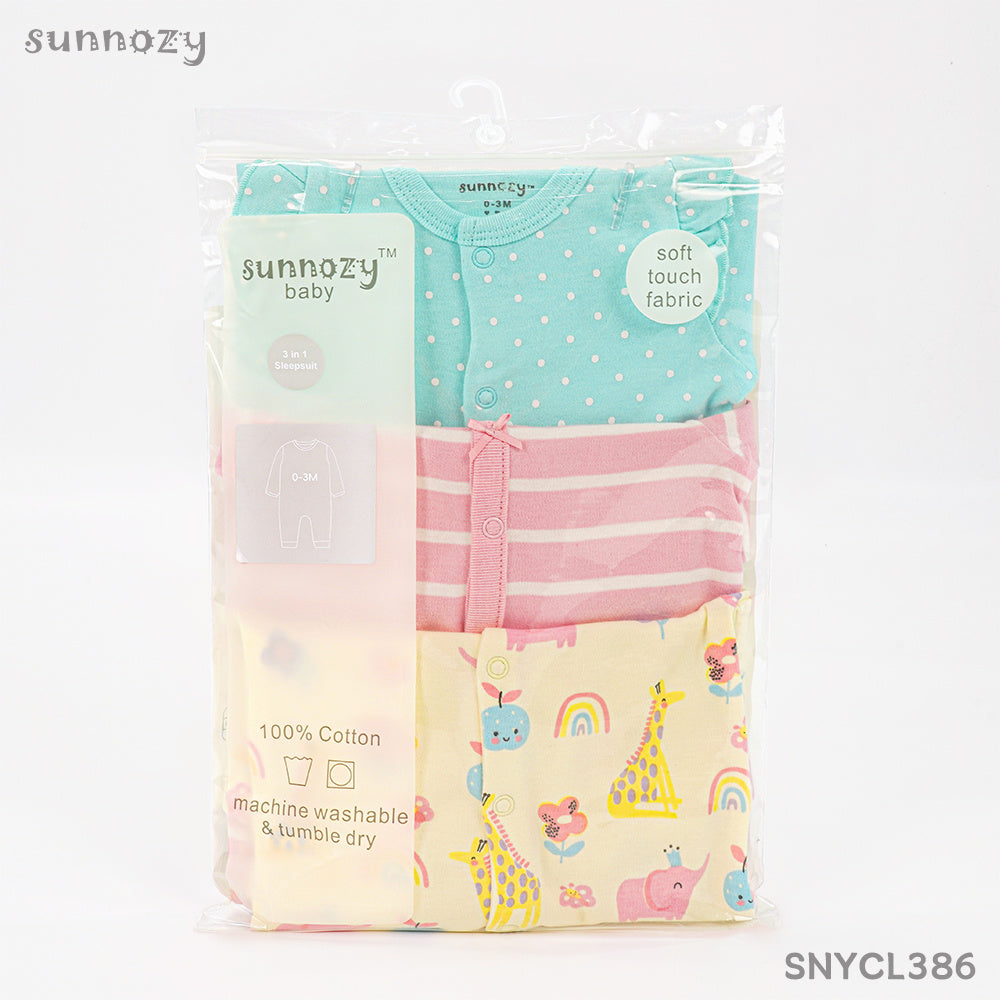Newborn 3-Pack Baby Girl Romper Set –  Giraffe Design (Newborn – 9 M)