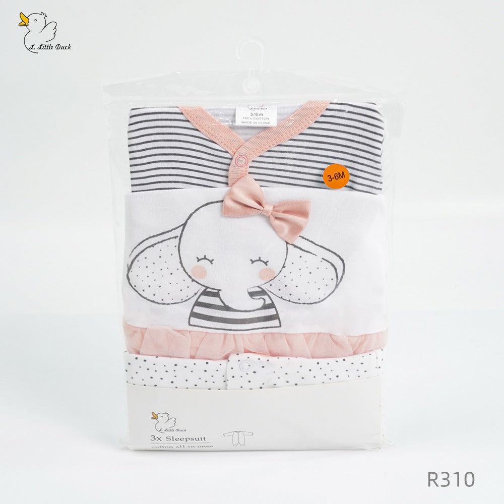 Newborn 3-Pack Baby Girl Sleepsuit Set – Cute Elephant  (Newborn – 6 M)