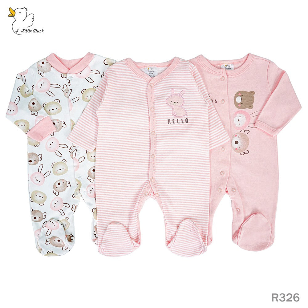 Newborn 3-Pack Baby Girl Sleepsuit Set – Hello Rabbit  (Newborn – 6 M)