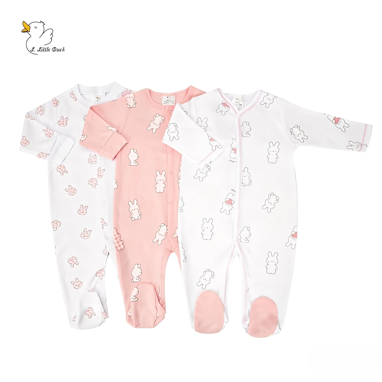 Newborn 3-Pack Baby Girl Sleepsuit Set – Rabbit Print (Newborn – 9 M)