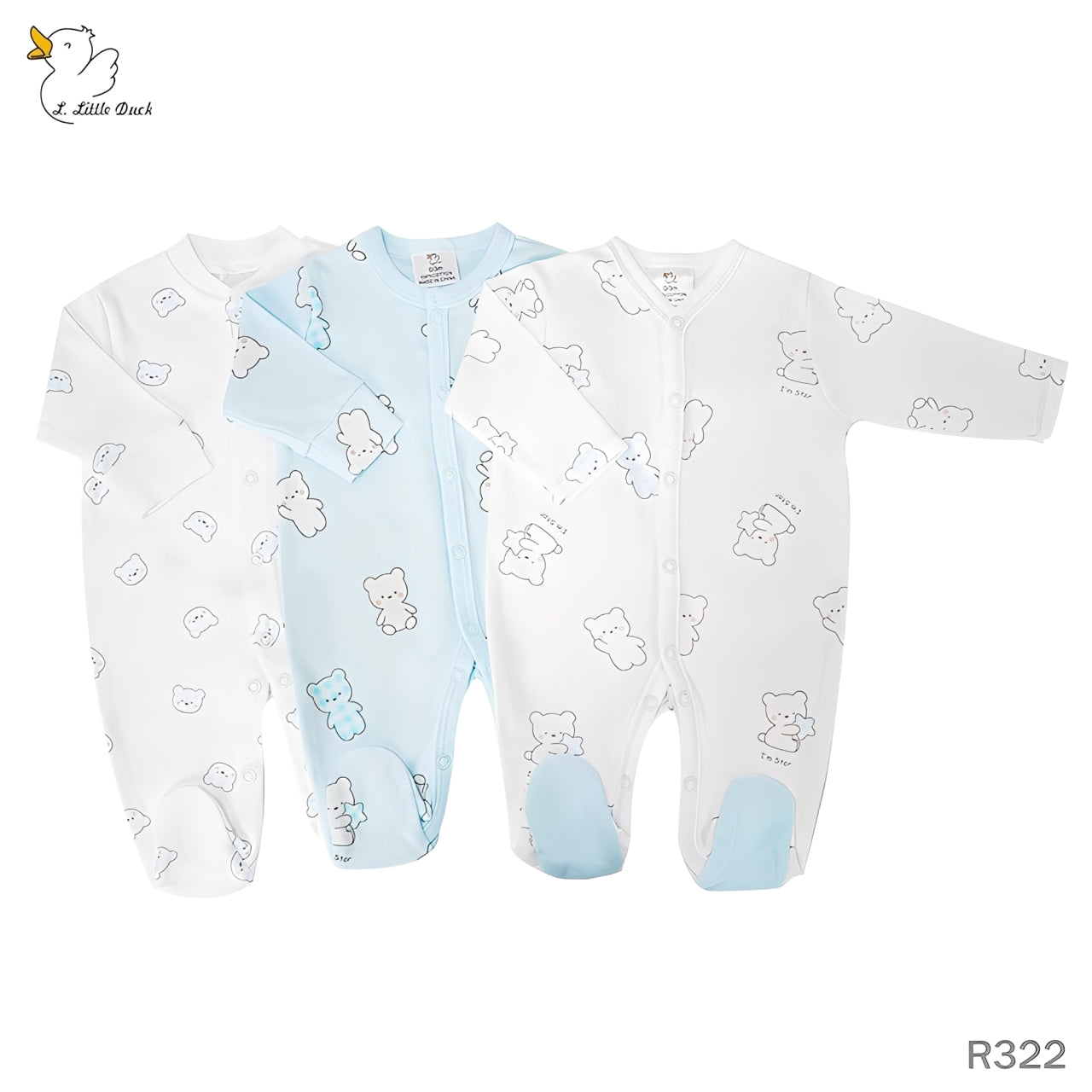 Newborn 3-Pack Baby Boy Sleepsuit Set – Bear Design  (Newborn – 9 M)