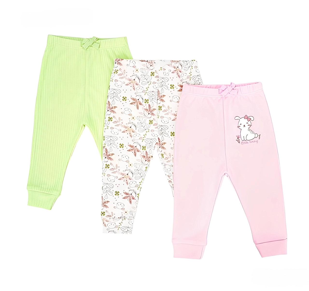 Newborn  3-in-1 Girls Cotton Pants Set –Mix Color Rabit Design (Newborn – 9 M)