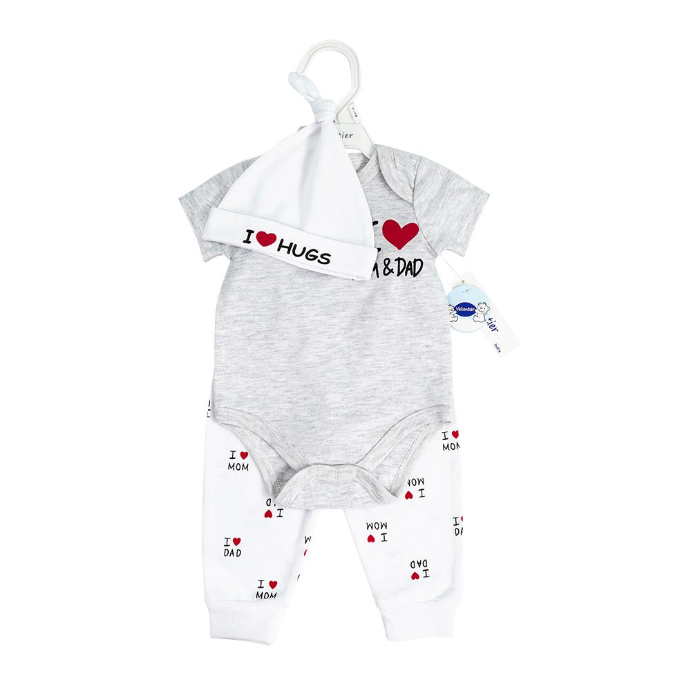 thumbnail image 2 of Newborn Baby Boy Romper Set – Dad + Me Print Long Sleeve Jumpsuit & Hat, 100% Cotton (2-Piece Set) 2 of 9