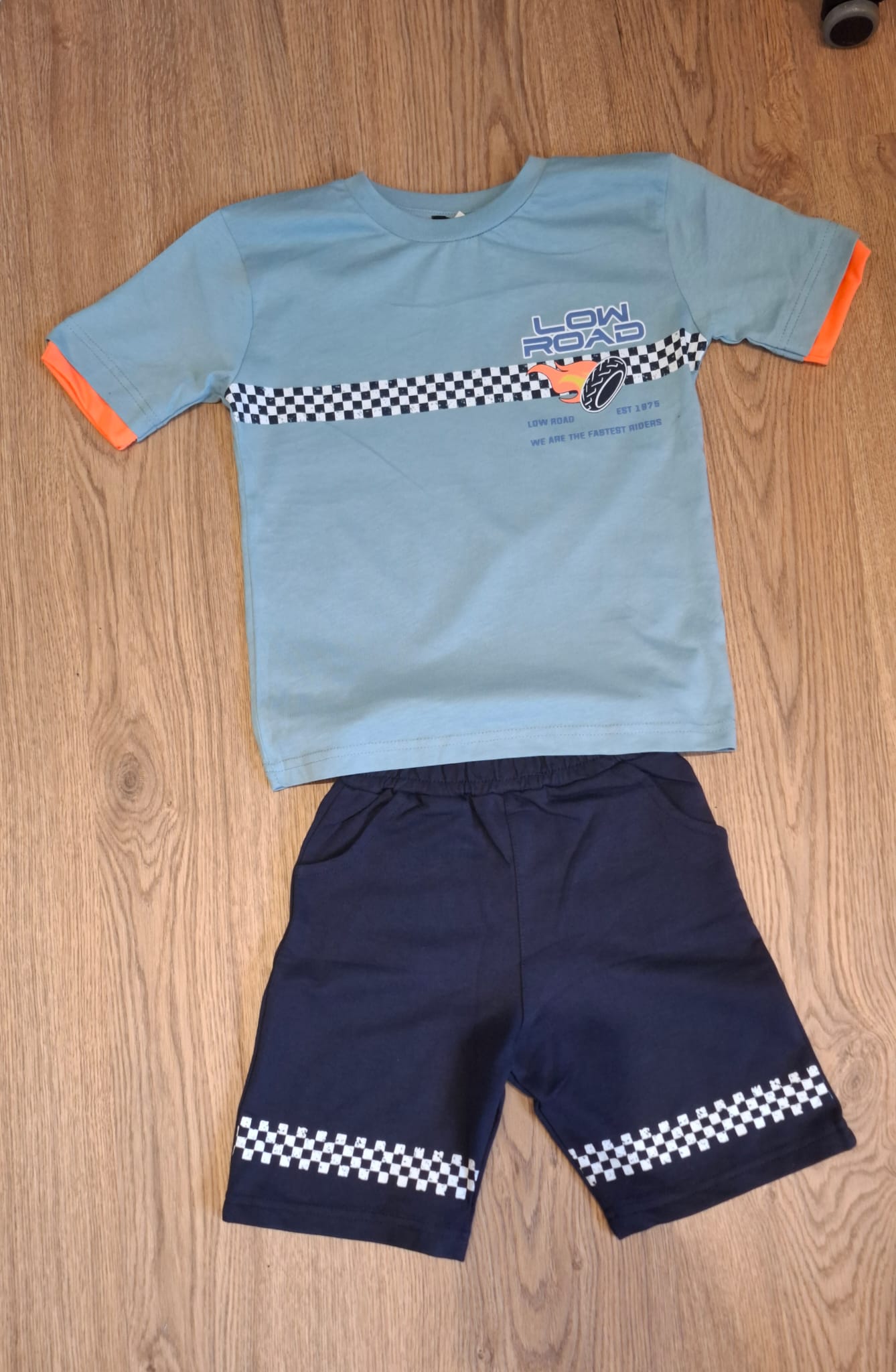 Racing T-Shirt and Shorts Set – Green- Kids Boys