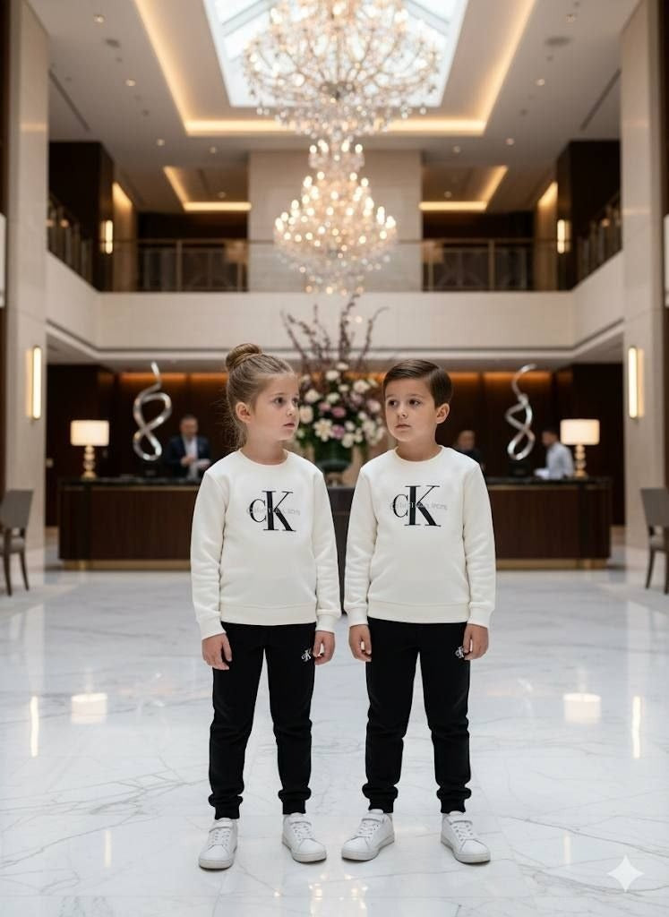 Calvin Klein Sweater and Jogger Premium White and Black Kids Set - Kids Boys/Girls (3-12Y)