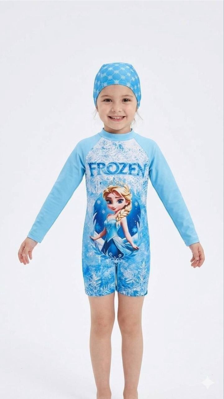 Disney Frozen Elsa Long-Sleeve Swimsuit Set- Kids Girls (Ages 4-12)