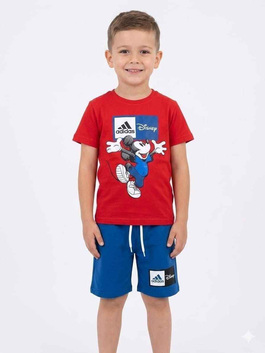 ADIDAS Mickey Mouse Red Tee and Blue Shorts Summer Set – Kids Boys (Ages 3 to 10)