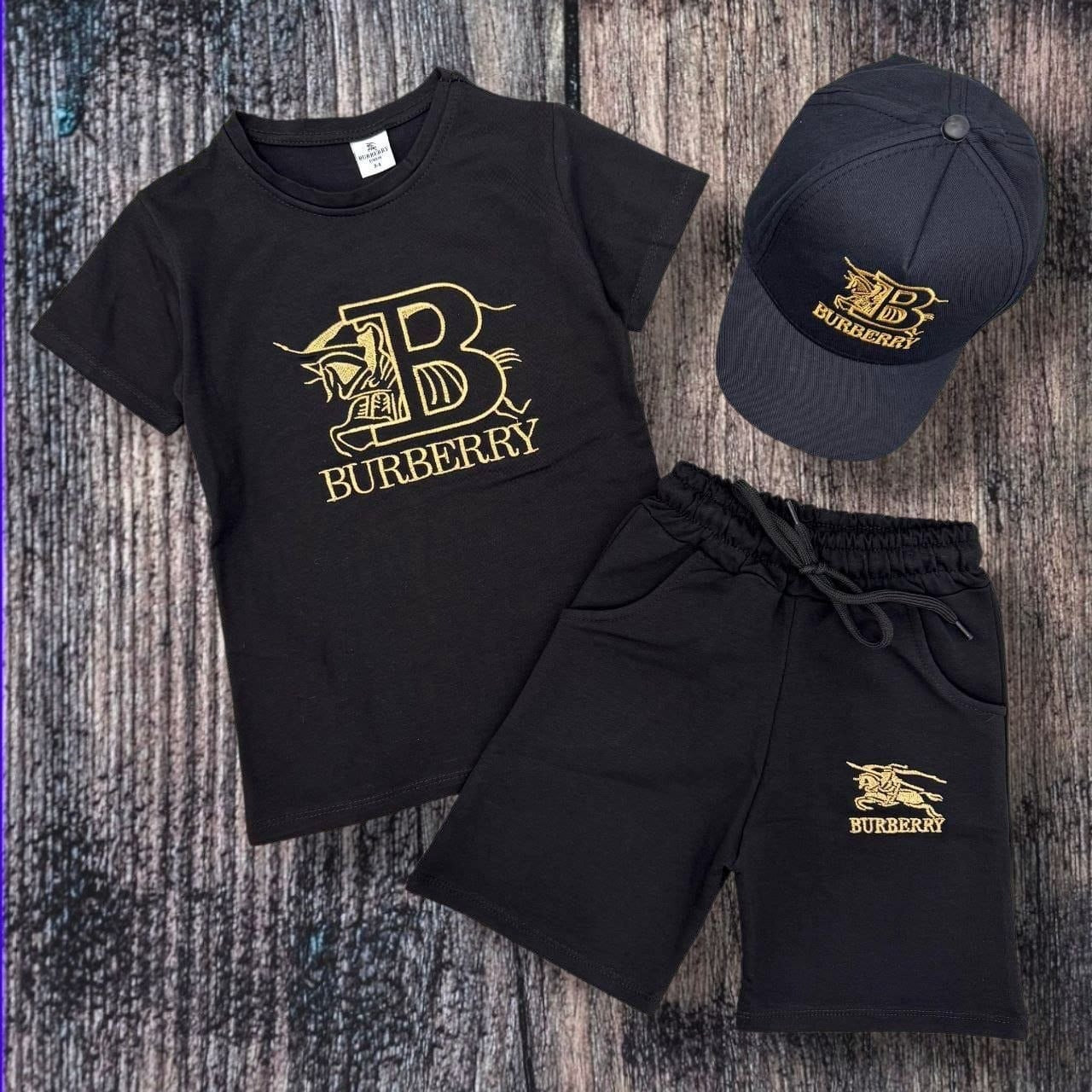 Burberry Gold-Monogram Tee and Shorts Black Summer Set –– Kids Boys (Ages 2 to 15)