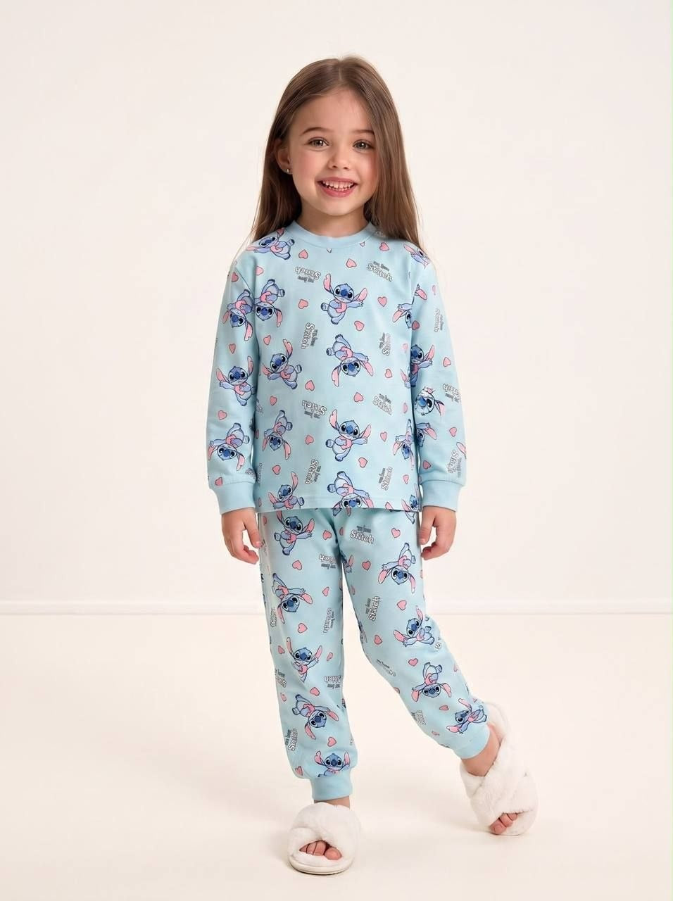 Girls Blue Stitch Long-Sleeve Pajama - Kids Girls (Ages 4 -13)