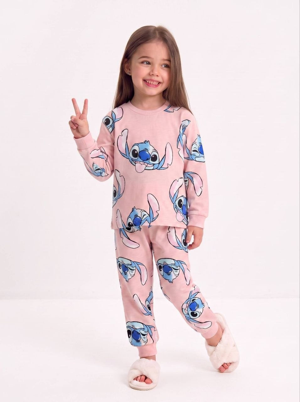 Girls Pink Stitch Long-Sleeve Pajama - Kids Girls (Ages 4 -13)