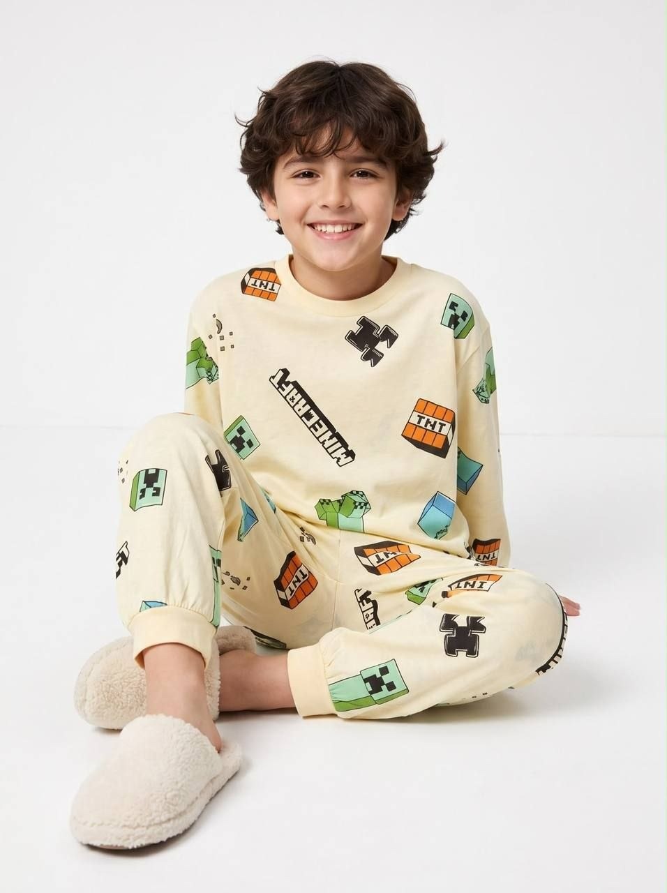 Boys Cream Minecraft Creeper and TNT Pajama - Kids Boys (Ages 4 -13)