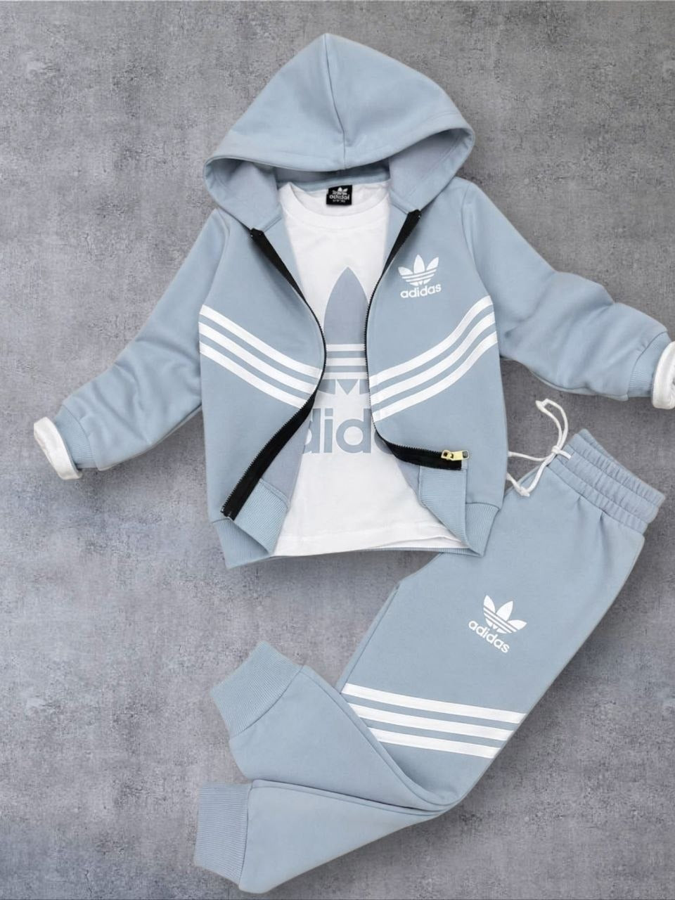 Sky Blue Retro 3-Piece Unisex Tracksuit Autumn Set - Kids Boys/Girls (3 -10Y)