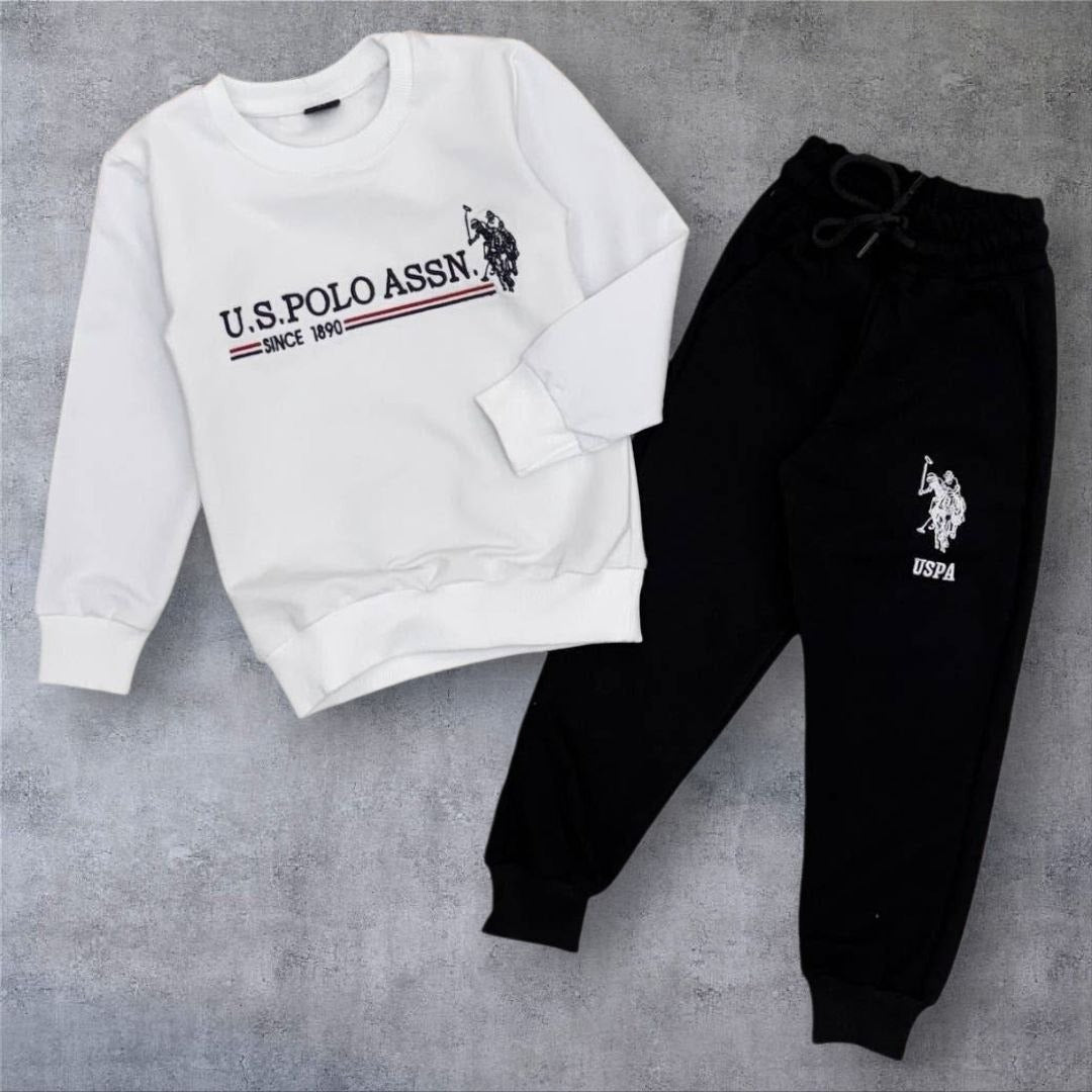 U.S. Polo Assn. White and Black Sweatshirt Set - Kids Boys (3 -12Y)