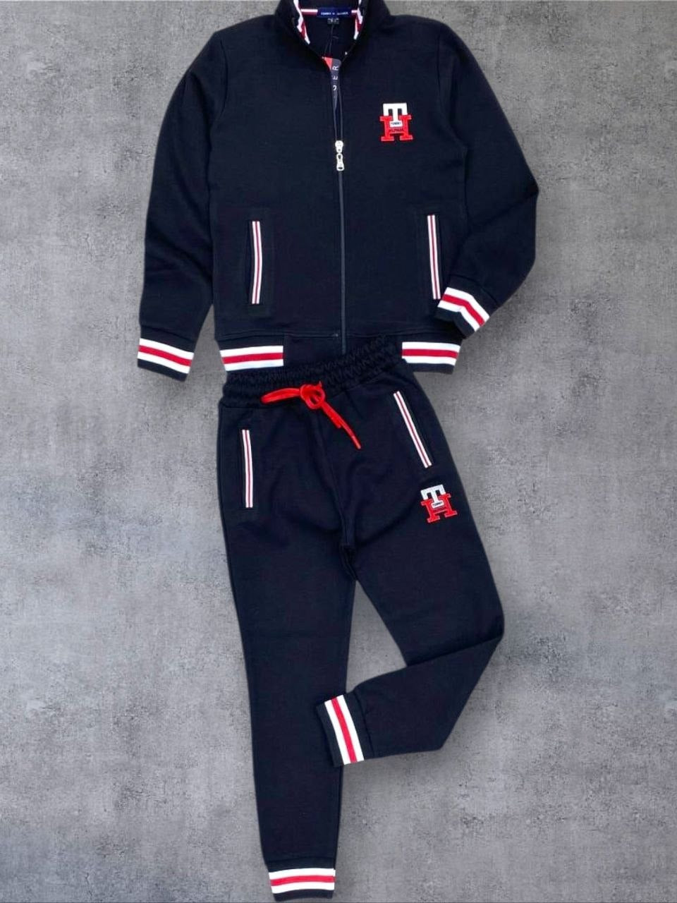 Premium Navy and Red Signature Zip-Up TH Tracksuit Set - Boys (7-16Y)