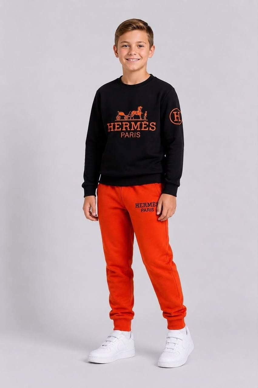 Hermes Paris Kids Luxury Orange Tracksuit Set - Kids Boys (3 -12Y)