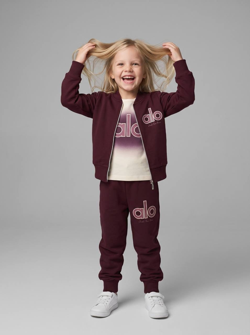 Kids Burgundy 3-Piece Alo Tracksuit Set - Girls (3 -10Y)
