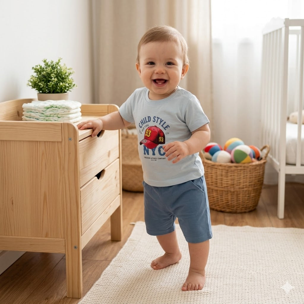 NYC Style Sporty Summer Blue Set - Baby Boys (3 to 18M)