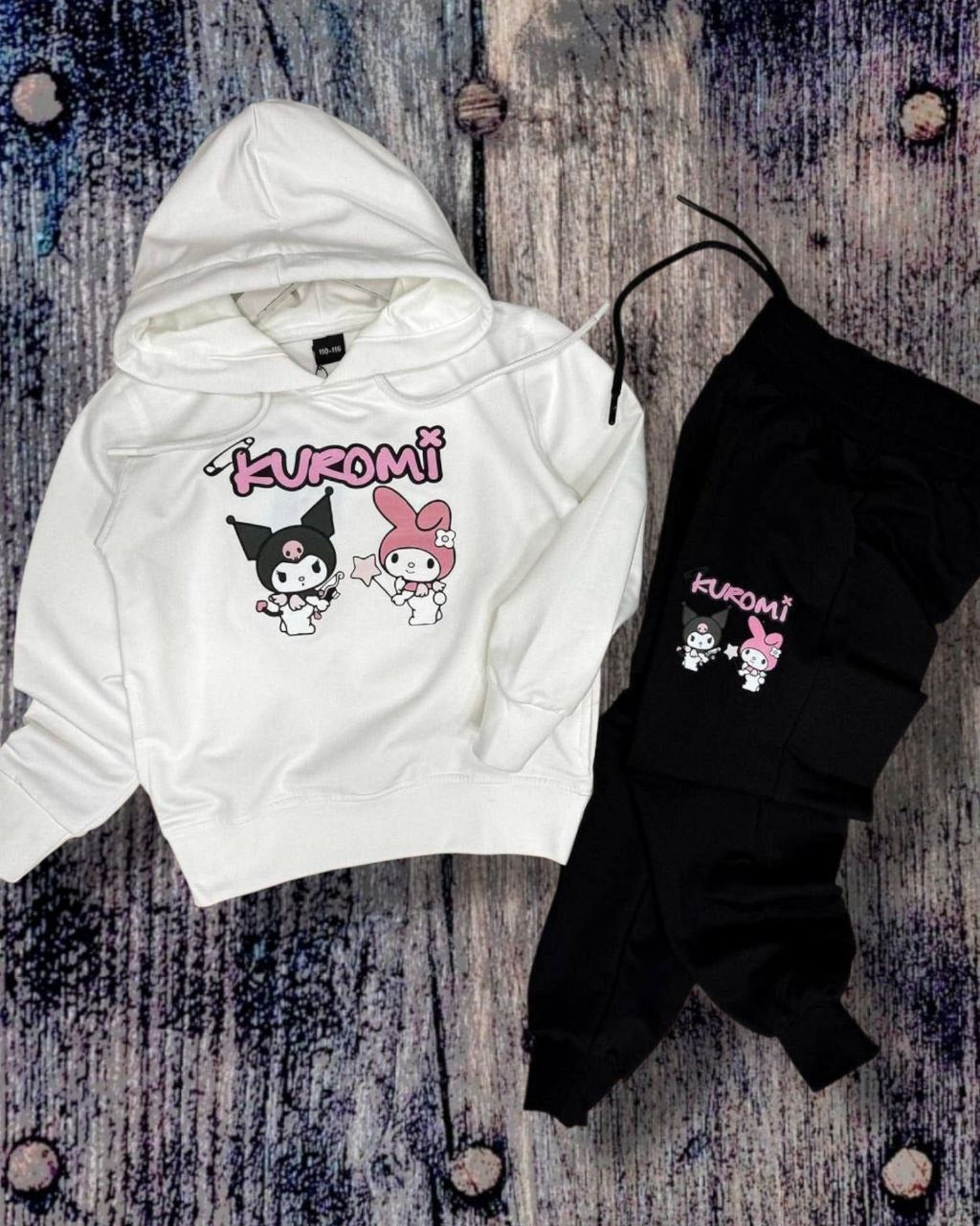 Kuromi and My Melody Girls’ Hoodie Tracksuit Set (Fleece Inside) - Kids/Teens Girls (2PCs)