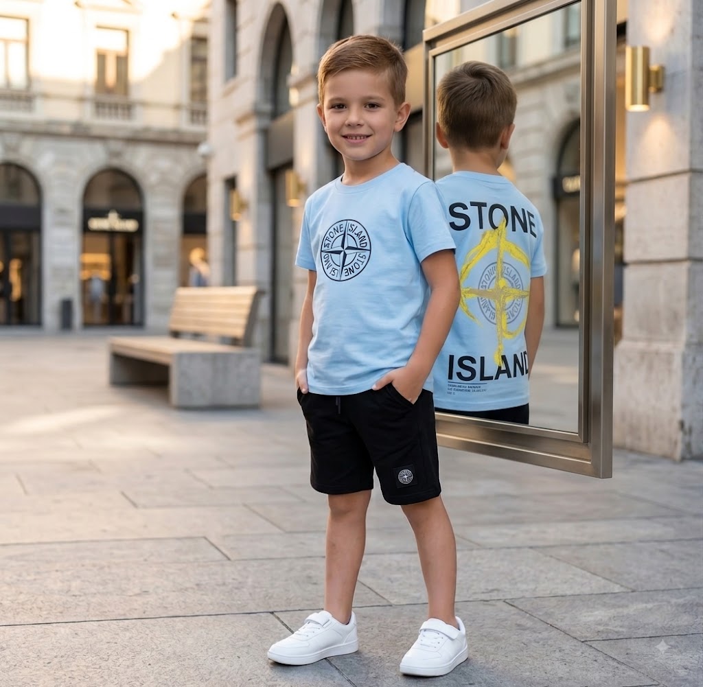 Stone Island Short-Sleeve Tee Shorts Light Blue Summer Set –– Kids Boys (Ages 2 to 15)