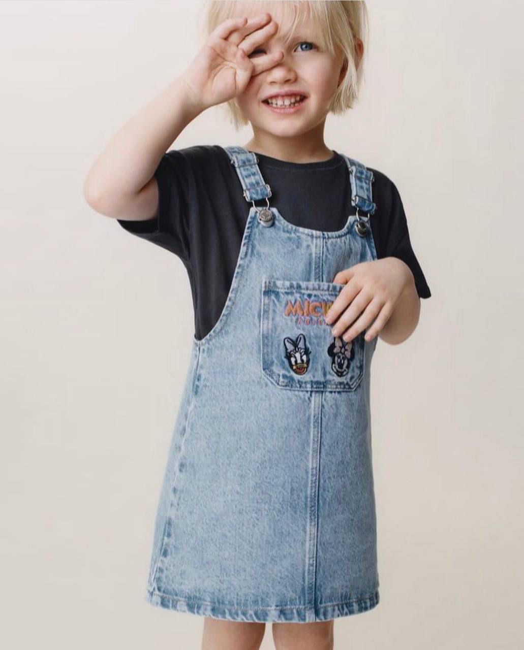 Mickey and Minnie Denim Overall Dress -  Baby/Kids Girls