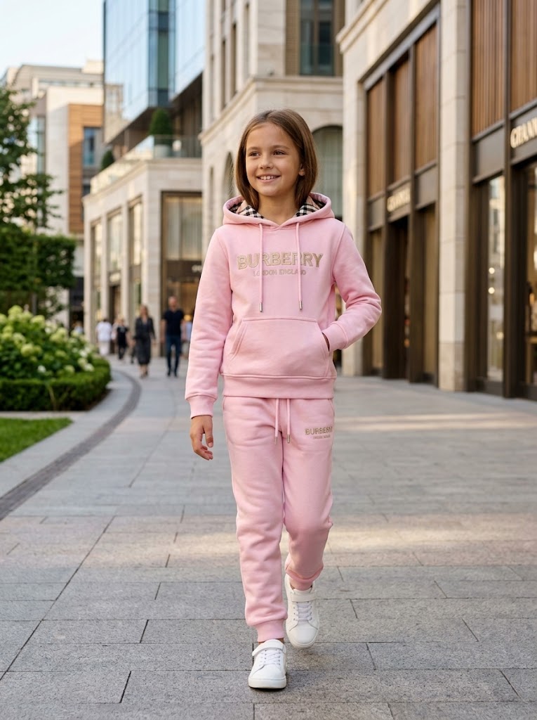 Pink Check-Lined Hooded BRBY Tracksuit Set - Kids Girls (2-16Y)