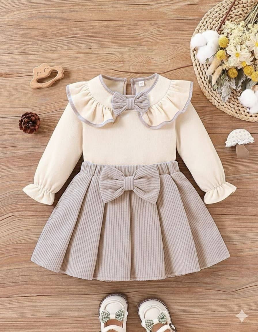 Sweet Baby Girl Ruffle and Bow Beige Dress Set - Baby Girls (6-24 M)