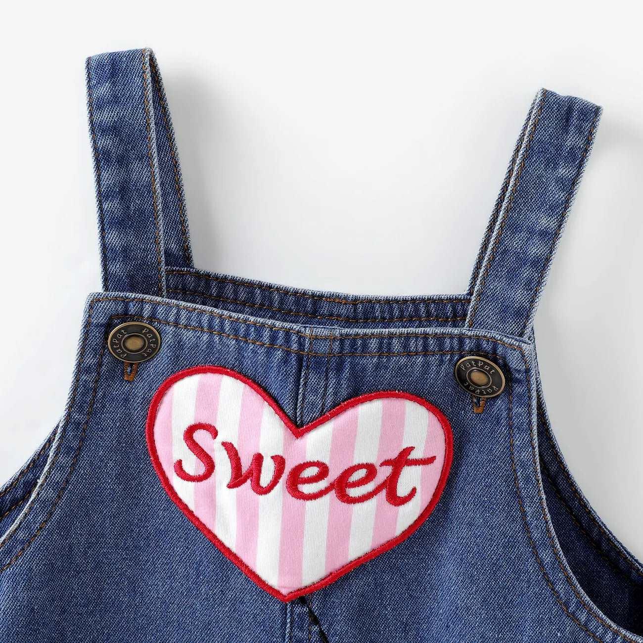 Heart Print Tee & Rabbit Embroidery Denim Overall Dress Set - Baby Girl (2Pcs) - Novo Kids