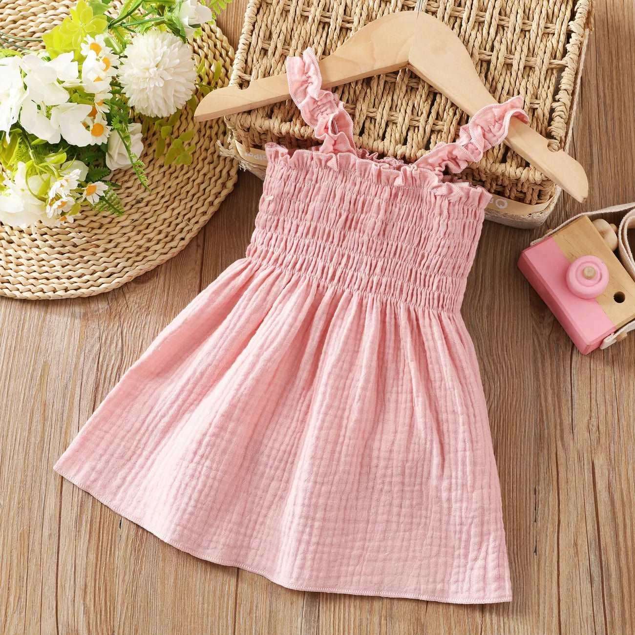 Casual Smocked Pink Cotton Dress - Infant girl - Novo Kids