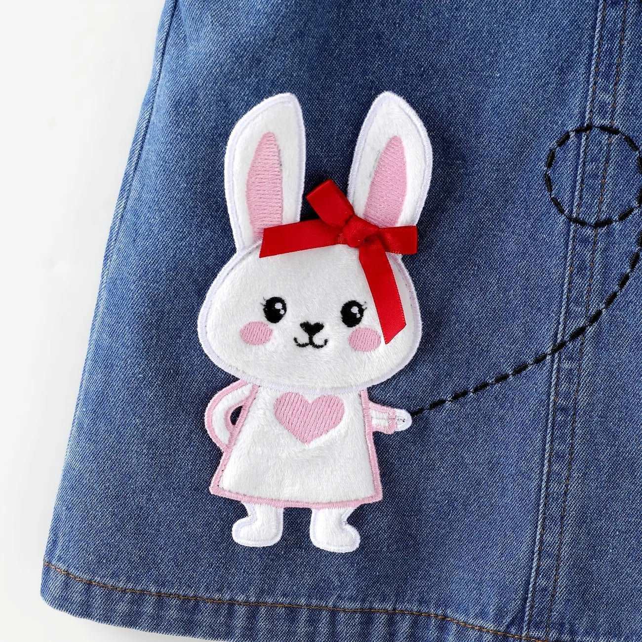 Heart Print Tee & Rabbit Embroidery Denim Overall Dress Set - Baby Girl (2Pcs) - Novo Kids