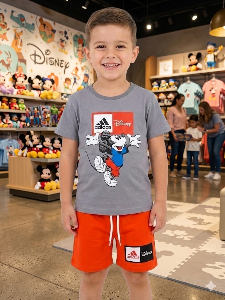 ADIDAS Mickey Mouse Playtime Tee and Shorts Summer Set – Kids Boys (Ages 3 to 10)