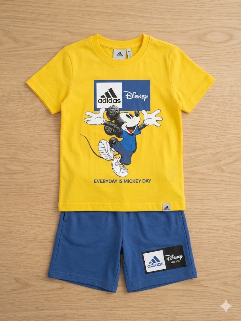 ADIDAS Mickey Mouse Active Tee and Shorts Summer Set – Kids Boys (Ages 3 to 10)