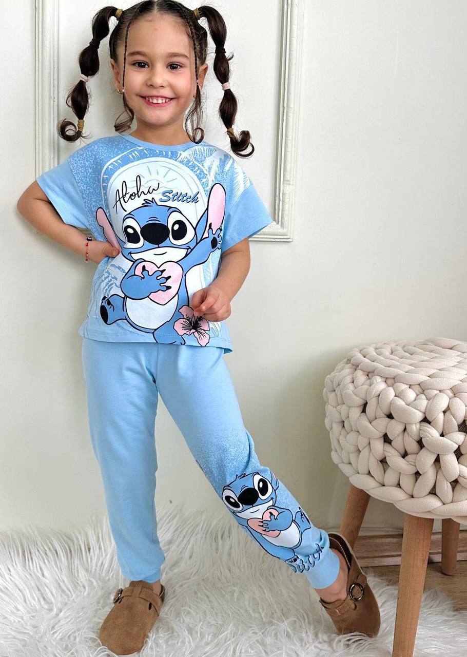 Aloha Stitch Kids Set (Blue) – T-Shirt and Joggers - (2PCs)