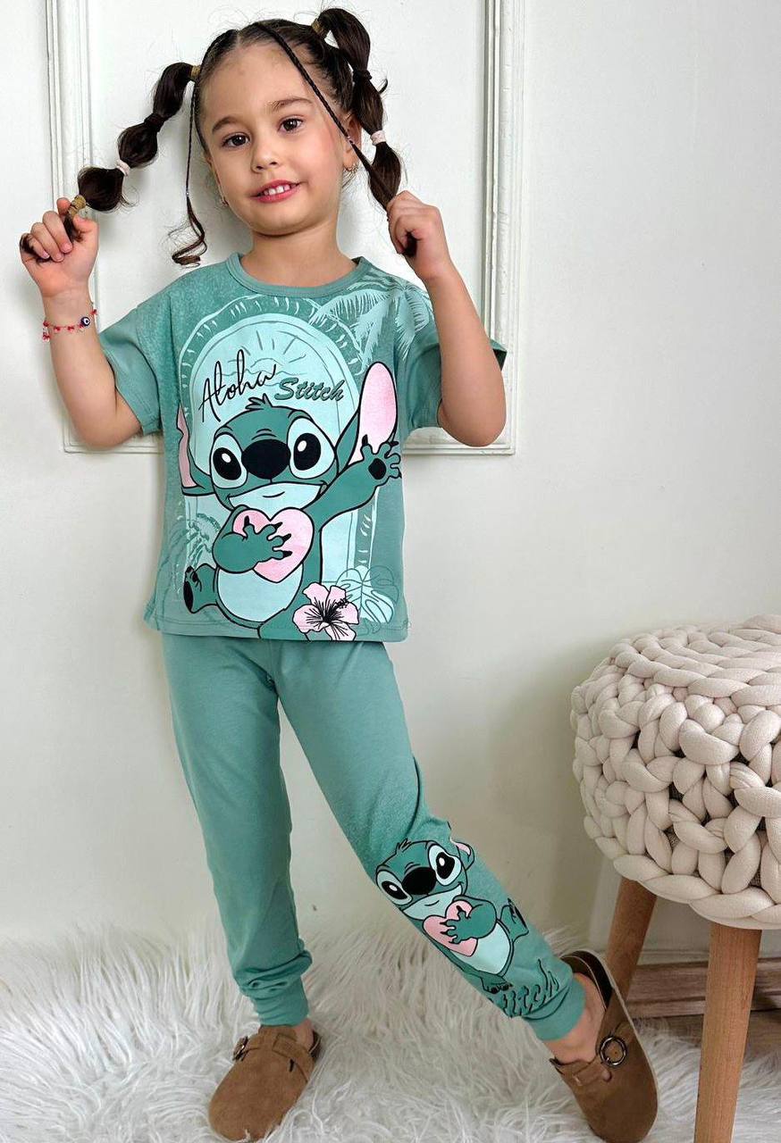 Aloha Stitch Kids Set (Green) – T-Shirt and Joggers - (2PCs)
