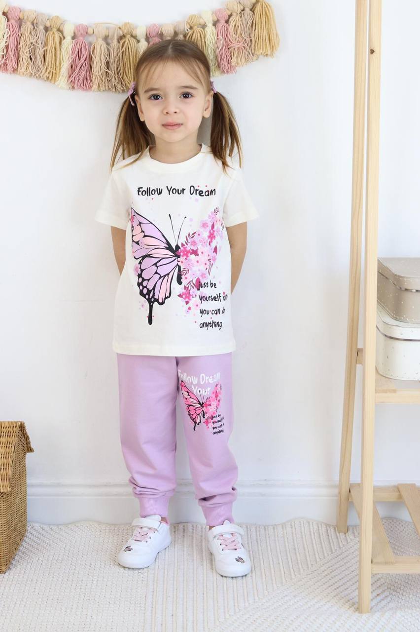 طقم ملابس "اتبع حلمك" من "فراشة" (بنفسجي) - للبنات (قطعتان)