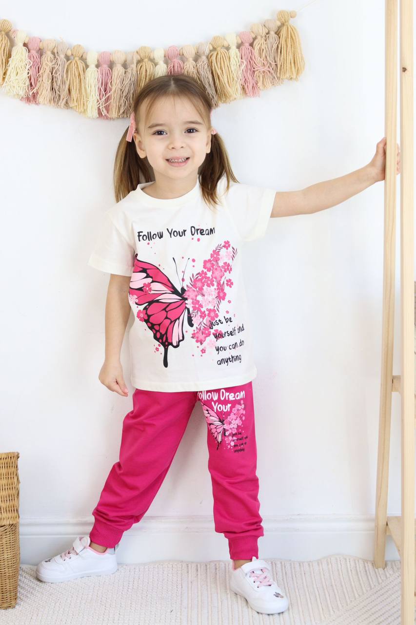 طقم ملابس "اتبع حلمك" من "فراشة" - للبنات (قطعتان)