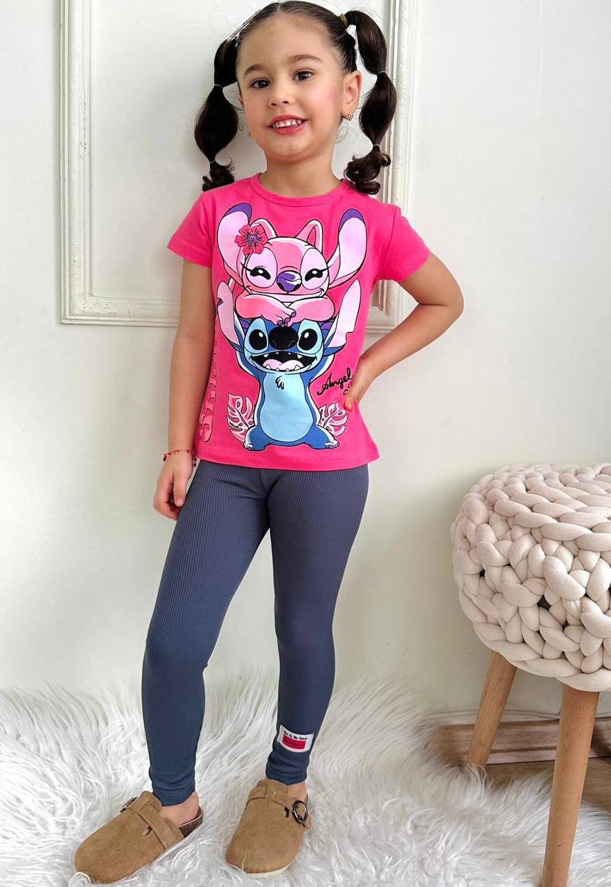 Stitch & Angel Girls Outfit Set (Pink) - Kids Girls (2PCs)