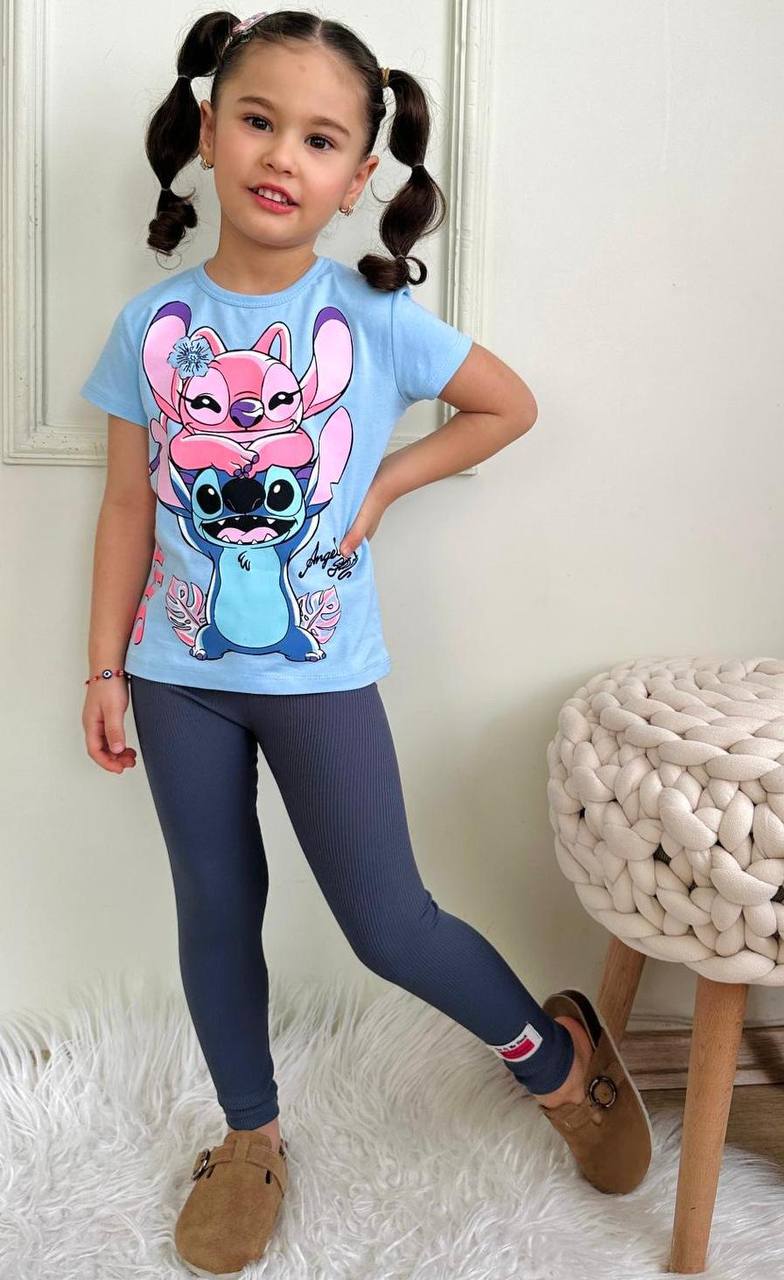 Stitch & Angel Girls Outfit Set (Blue) - Kids Girls (2PCs)