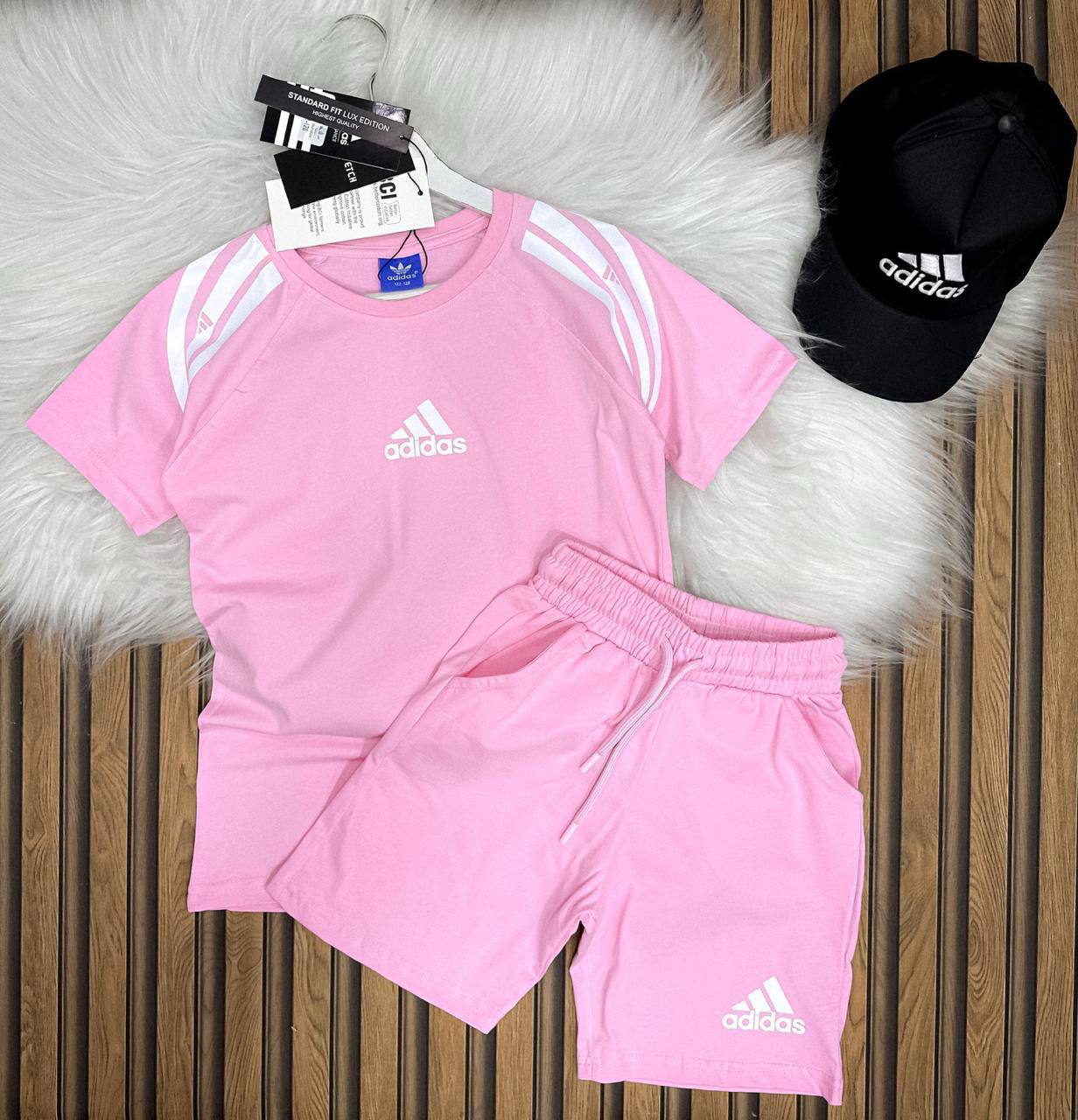 Adidas Girls’ Pink  Set Top, Short and Hat- Kids Girls (3PCs)