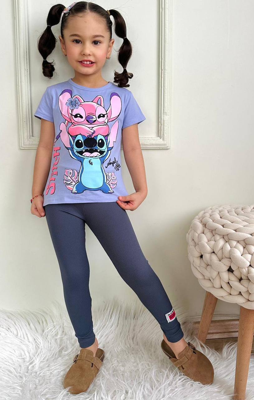 Stitch & Angel Girls Outfit Set (Lavender) - Kids Girls (2PCs)