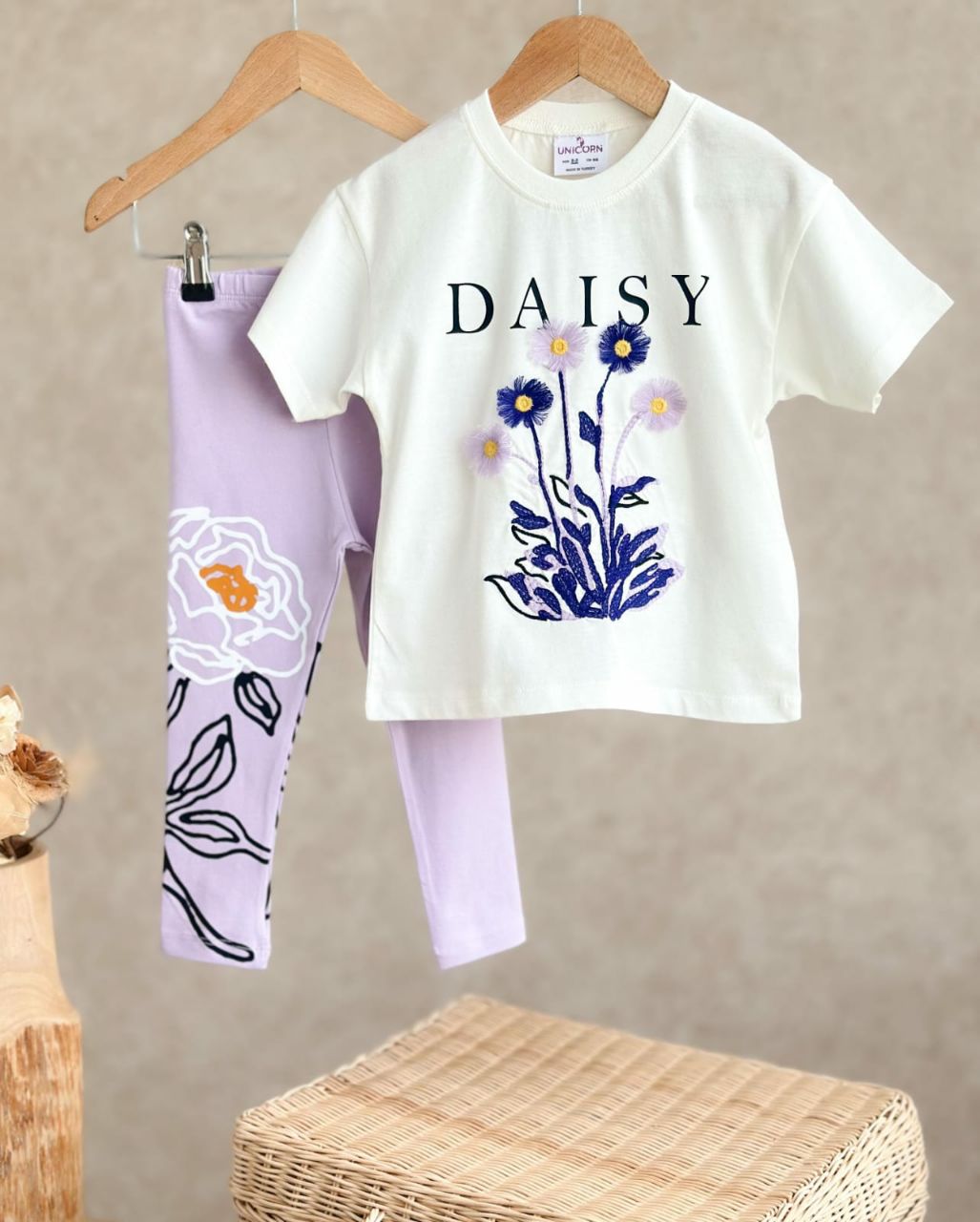 Daisy Embroidered T-Shirt and Legging Set for Girls  – Kids Girls