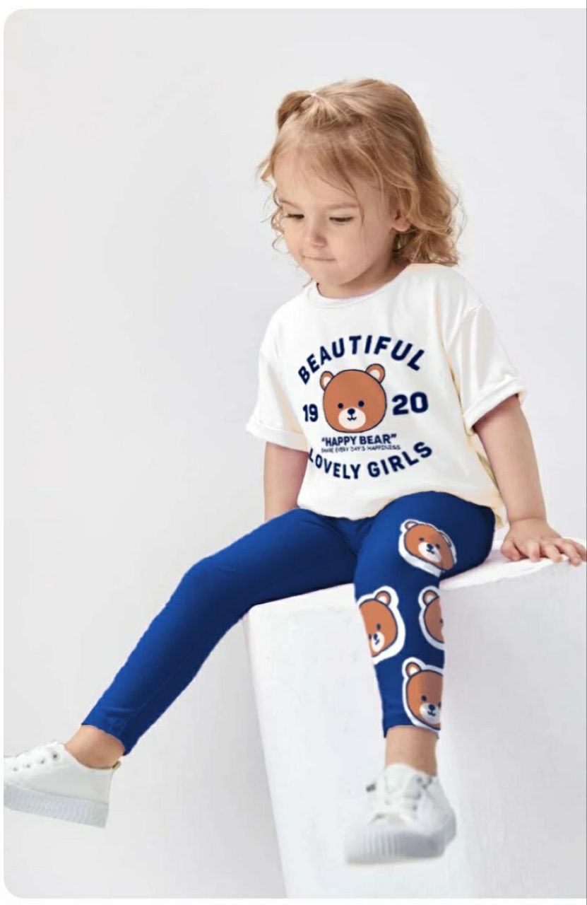Happy Bear Girls' 2-Piece Outfit – T-Shirt and Leggings - Kids Girls