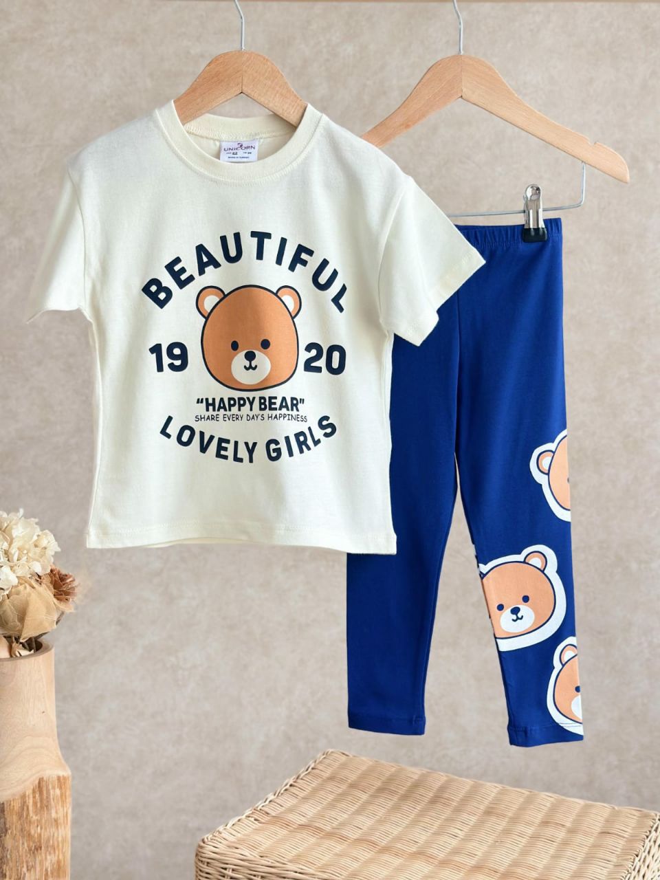Happy Bear Girls' 2-Piece Outfit – T-Shirt and Leggings - Kids Girls