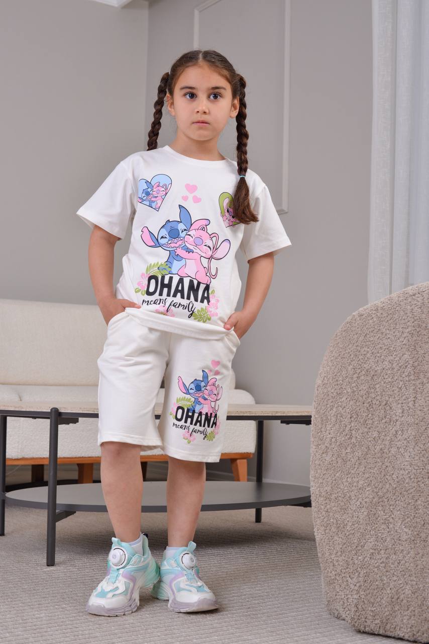 Ohana Means Family Girls T-Shirt and Shorts Set- Kids Girls