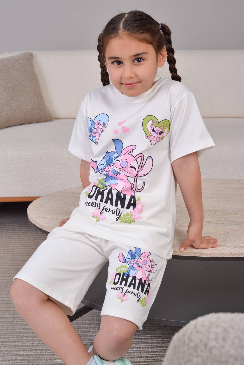 Ohana Means Family Girls T-Shirt and Shorts Set- Kids Girls